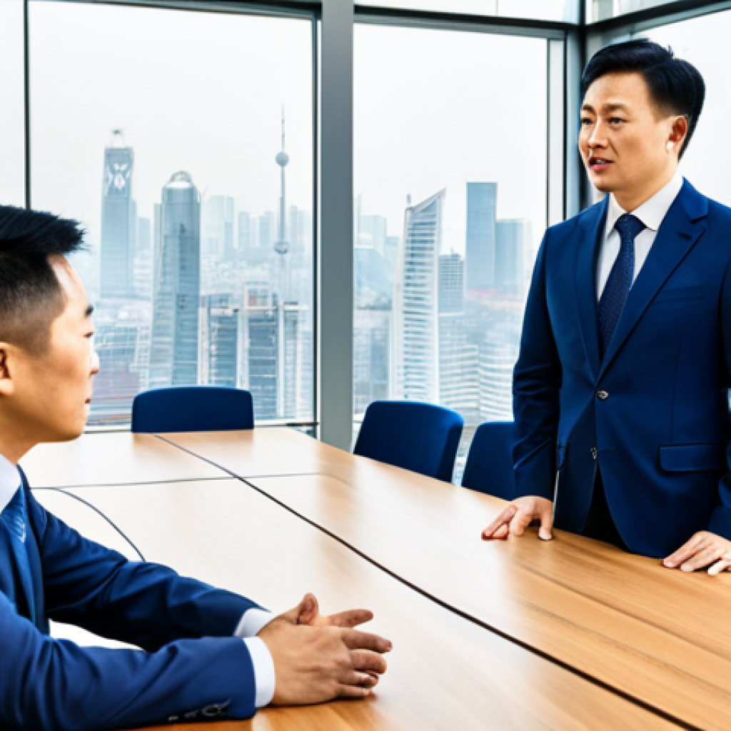 A professional male Chinese lawyer in a tailored dark blue business suit, fully clothed, appropriate attire, standing confidently in a bright, modern international conference room. He is at a polished wooden table, engaging in a discussion with a diverse group of international colleagues, visible in the background, all in professional dress. Large glass windows overlook a bustling global city skyline. The atmosphere is collaborative and professional. Professional photography, high quality, perfect anatomy, correct proportions, natural pose, well-formed hands, proper finger count, natural body proportions, safe for work, appropriate content, family-friendly.
