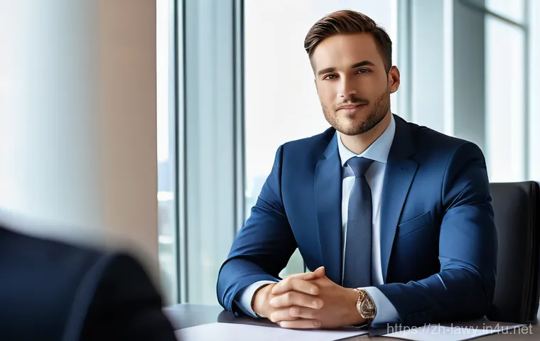 변호사 면접에서 자주 묻는 질문 - **A highly professional and confident young lawyer in a job interview at a modern law firm.**
    * ...